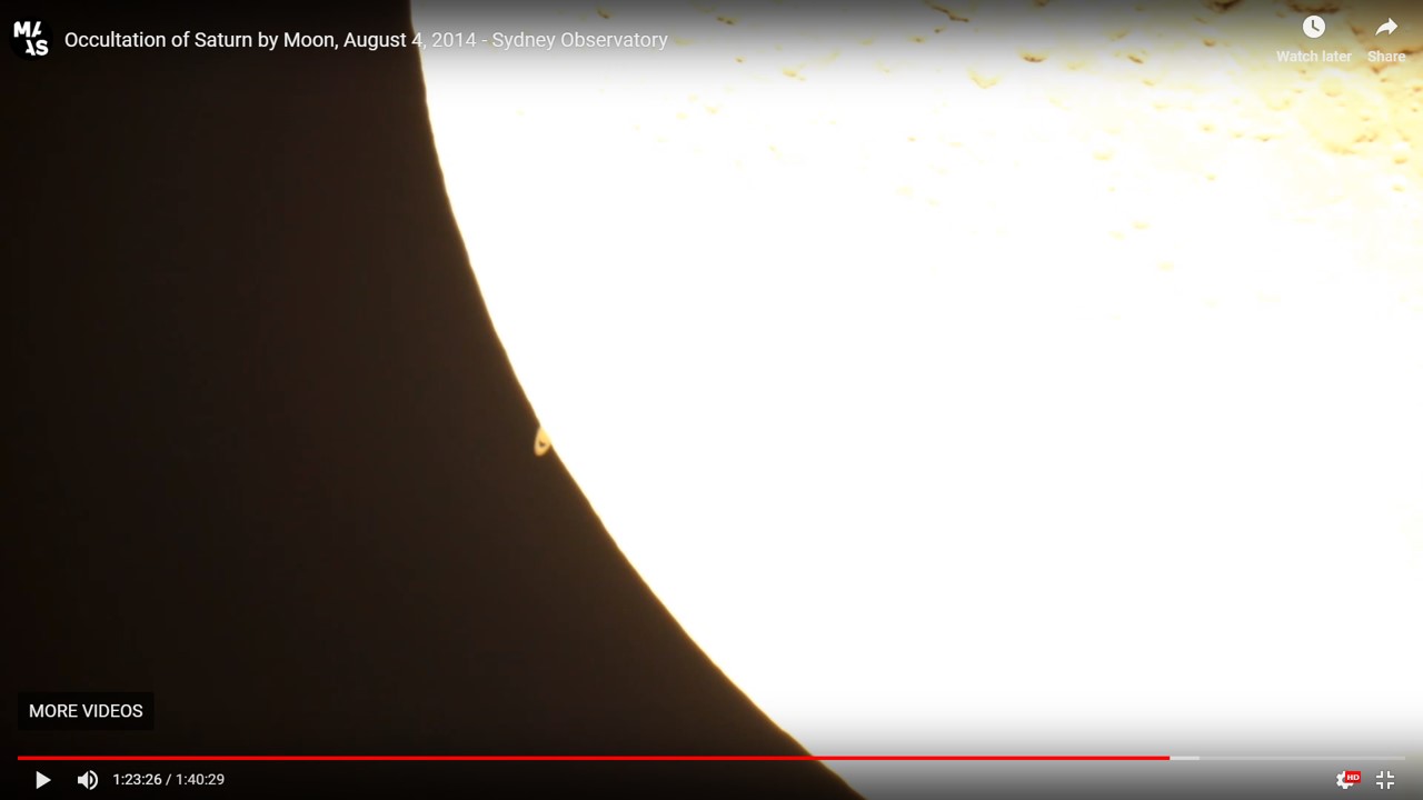 Saturn reappears from behind Moon during occultation of 2014 August 04